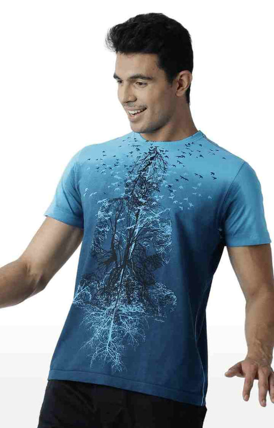 Huetrap Blue Mens Short Sleeve Graphic Printed Tshirt-HT16MKGRATQB00272