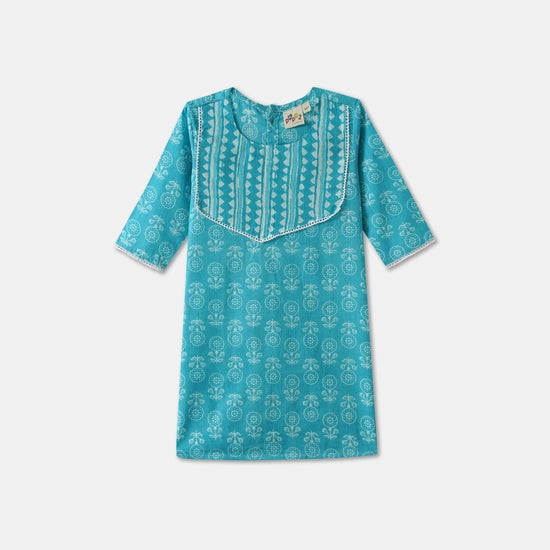 Desi Soota Cotton Kurti Pajama with Dupatta for Girls - Blue-M034