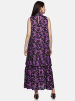 Floral Purple Tiered Sleeveless Dress-17397