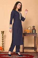 Avanshee Women's Latest Embroidred Cotton Kurta, Pant With Dupatta-ES-7510-Blue