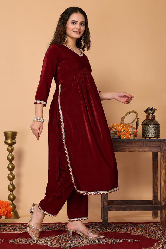 Avanshee Women's Latest Solid Velvet Kurta, Pant With Dupatta-ES-7515