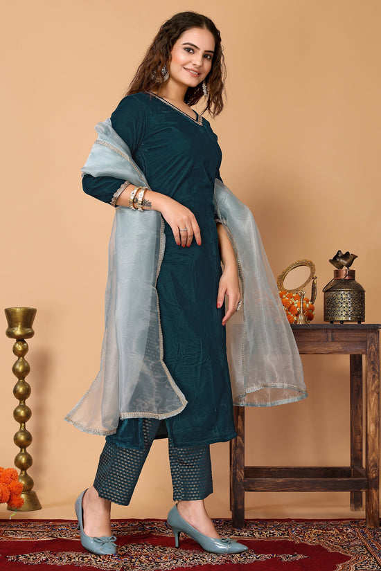 Avanshee Women's Latest Solid Velvet Kurta, Pant With Dupatta-ES-7516