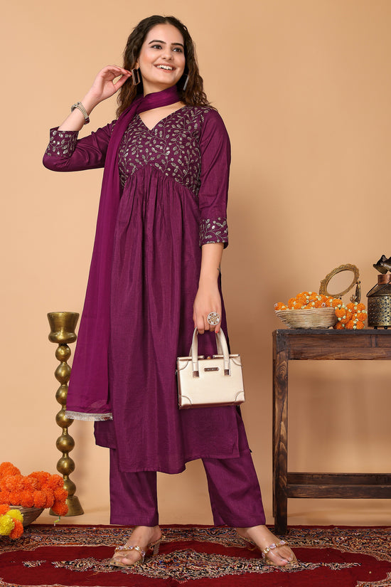 Avanshee Women's Latest Embroidred Silk Blend Kurta, Pant With Dupatta-ES-7518