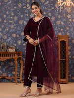 Avanshee Women's Latest Solid Velvet Kurta, Pant With Dupatta Set-ES-7523