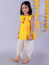 Lil Drama Cotton Embroidered Mull Kurta with Tassles and Dhoti Sets For Girls - Yellow and White