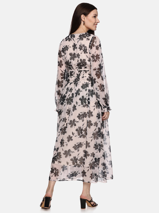 Floral Off-White Blouson Sleeve Maxi Dress-17411