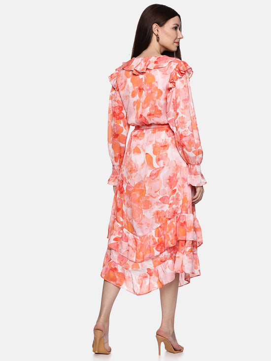 Floral Orange Wrap Dress-17401