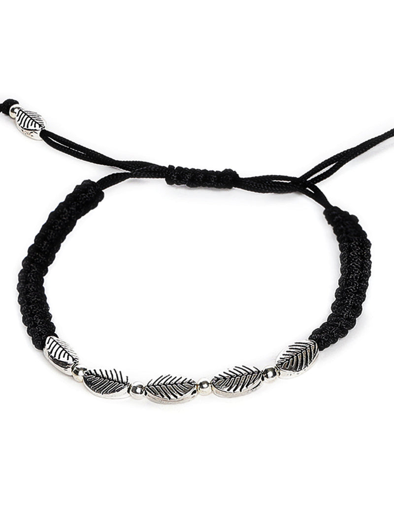 Black & Silver-Toned Thread Bracelet