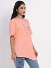 Peach-coloured  T-shirt with abstract face print-SITS0040224