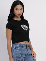 Black Printed crop T-shirt-SICT0010524