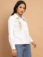 White Shirt with Parallel Cradle Embroidery-SISH0060624