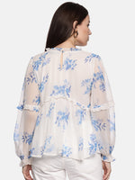 Floral White Blouson Sleeve Top-17386