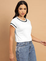 White Crop Top with Monochrome Embellishment-SIRT0010824