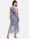 Floral Blue Ruffle Wrap Dress-17393