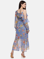 Floral Blue Ruffle Wrap Dress-17393