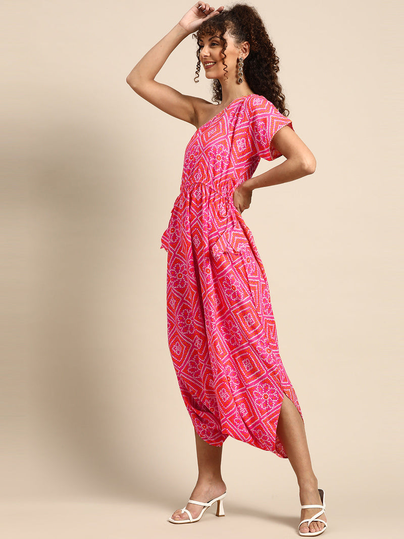 One Shoulder Dhoti Jumpsuit in Pink