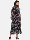 Floral Black Ruffled Blouson Sleeve Dress-17409