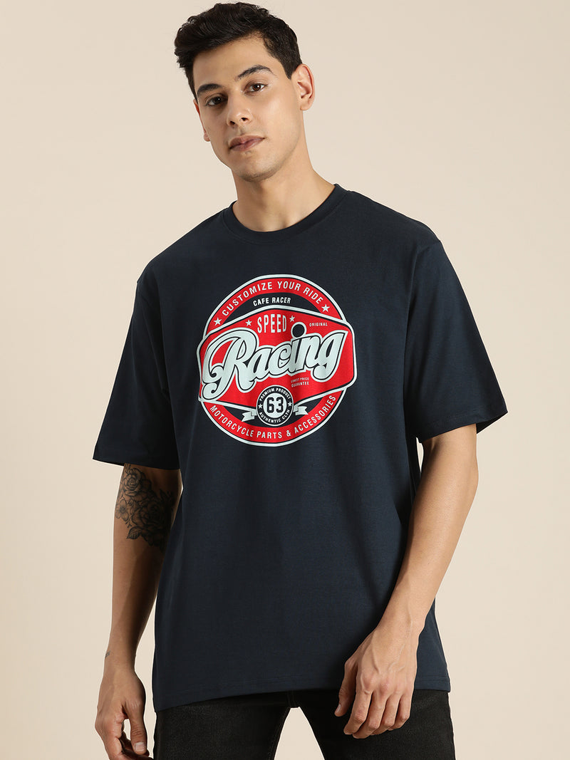 Dillinger Navy Blue Typographic Oversized T-shirt
