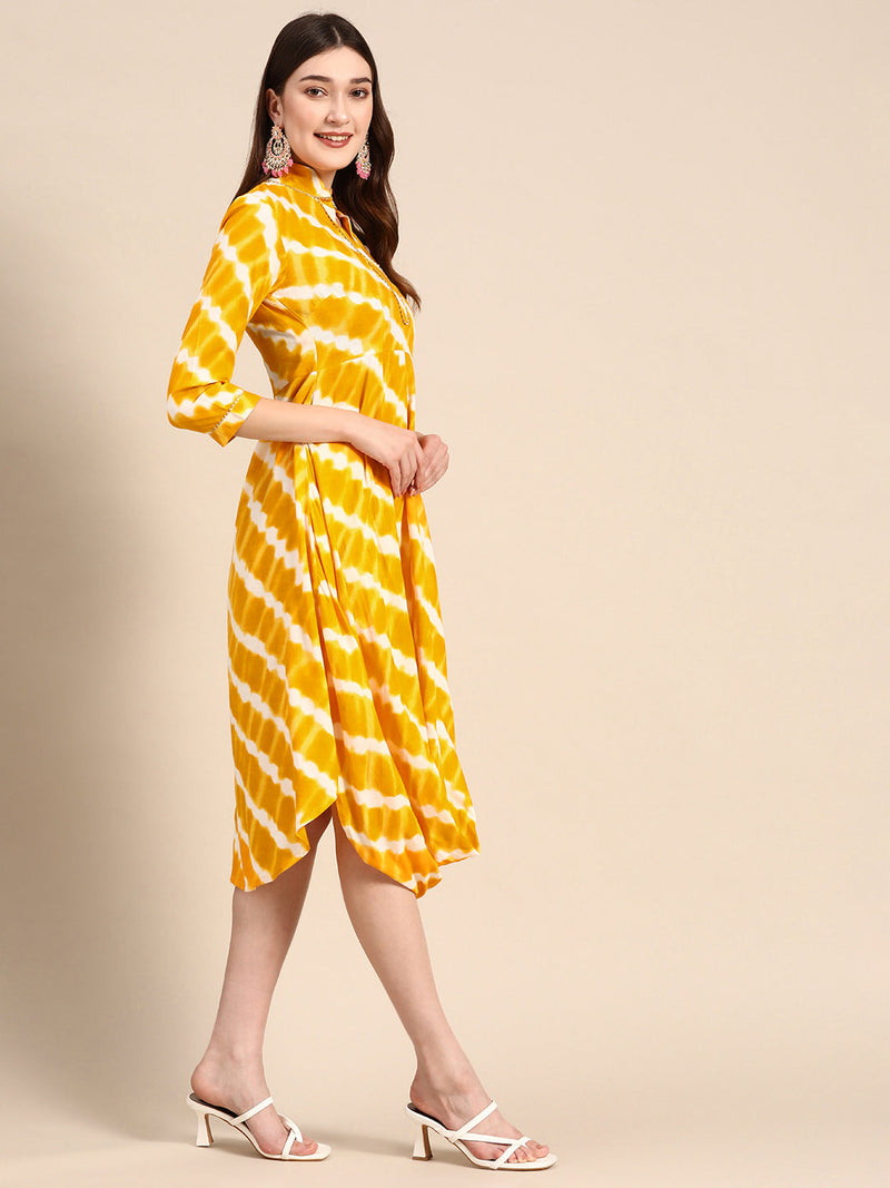 Front Cowl Midi Dress in Yellow