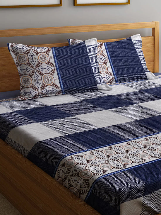 Home Sizzler 144TC Microfibre Blue Double Bedsheet With 2 King Size Pillow Covers-HSDBS004078