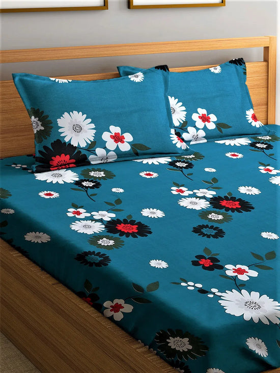 Home Sizzler 144TC Microfibre Blue Double Bedsheet With 2 King Size Pillow Covers-HSDBS004093