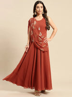 Long Flare Dress With Dupatta Drape-Tp0516Gp4-S