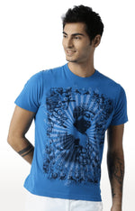 Huetrap Blue Mens Short Sleeve Graphic Printed Tshirt-HT16MKGRASUR00293