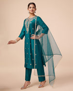 Avanshee Women's Latest Solid Embroidred Cotton Blend Kurta, Pant With Dupatta Set-ES-7541