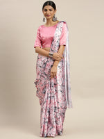 Avanshee Women's Latest Floral Printed Satin Saree With Unstiched Blouse-7046-PINK-MULTICOLOUR