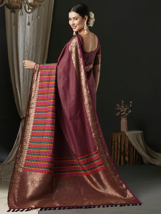 Saree Mall Women's  Blend Magenta Woven Design Designer Saree With Blouse Piece-42ALEKHA4202