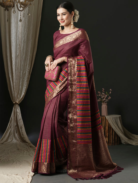 Saree Mall Women's  Blend Magenta Woven Design Designer Saree With Blouse Piece-42ALEKHA4202