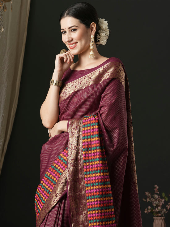 Saree Mall Women's  Blend Magenta Woven Design Designer Saree With Blouse Piece-42ALEKHA4202