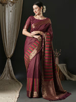 Saree Mall Women's  Blend Magenta Woven Design Designer Saree With Blouse Piece-42ALEKHA4202