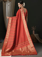 Saree Mall Women's  Blend Red Woven Design Designer Saree With Blouse Piece-42ALEKHA4203