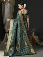 Saree Mall Women's  Blend Dark Green Woven Design Designer Saree With Blouse Piece-43ALEKHA4301