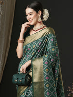 Saree Mall Women's  Blend Dark Green Woven Design Designer Saree With Blouse Piece-43ALEKHA4301