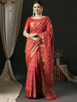 Saree Mall Women's  Blend Red Woven Design Designer Saree With Blouse Piece-43ALEKHA4303