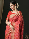 Saree Mall Women's  Blend Red Woven Design Designer Saree With Blouse Piece-43ALEKHA4303