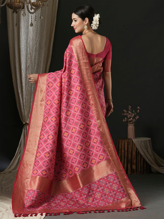 Saree Mall Women's  Blend Pink Woven Design Designer Saree With Blouse Piece-43ALEKHA4305