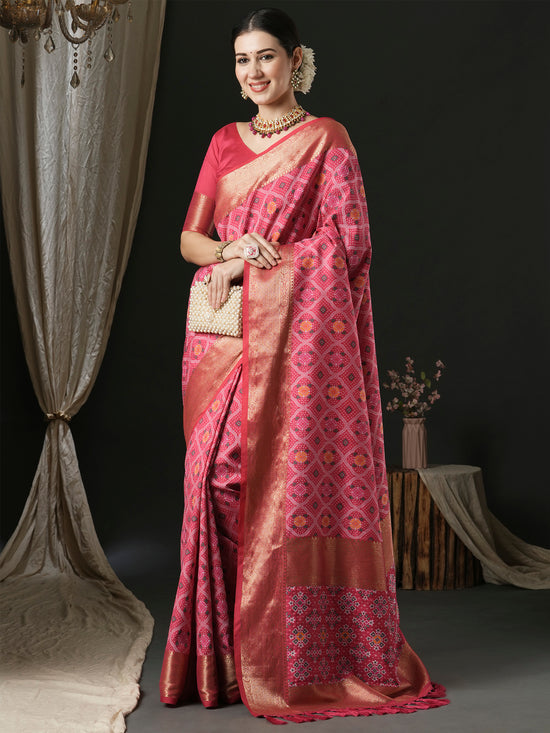 Saree Mall Women's  Blend Pink Woven Design Designer Saree With Blouse Piece-43ALEKHA4305