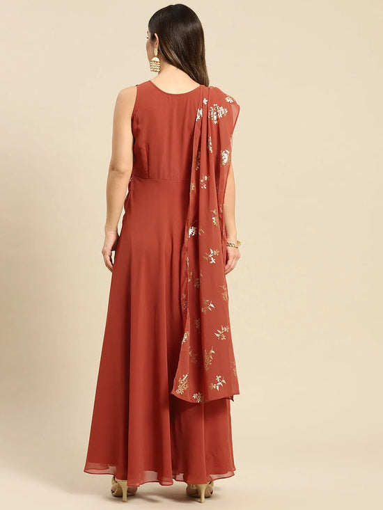 Long Flare Dress With Dupatta Drape-Tp0516Gp4-S