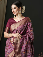 Saree Mall Women's  Blend Purple Woven Design Designer Saree With Blouse Piece-44ALEKHA4401