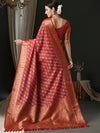 Saree Mall Women's  Blend Red Woven Design Designer Saree With Blouse Piece-45ALEKHA4502