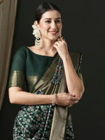 Saree Mall Women's  Blend Dark Green Woven Design Designer Saree With Blouse Piece-46ALEKHA4601