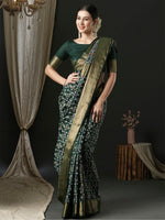 Saree Mall Women's  Blend Dark Green Woven Design Designer Saree With Blouse Piece-46ALEKHA4601