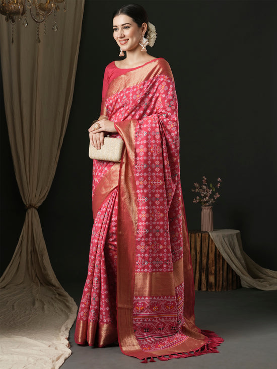 Saree Mall Women's  Blend Pink Woven Design Designer Saree With Blouse Piece-46ALEKHA4603