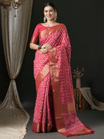 Saree Mall Women's  Blend Pink Woven Design Designer Saree With Blouse Piece-46ALEKHA4603