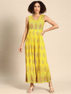 V neck pleated jumpsuit in Yellow Print