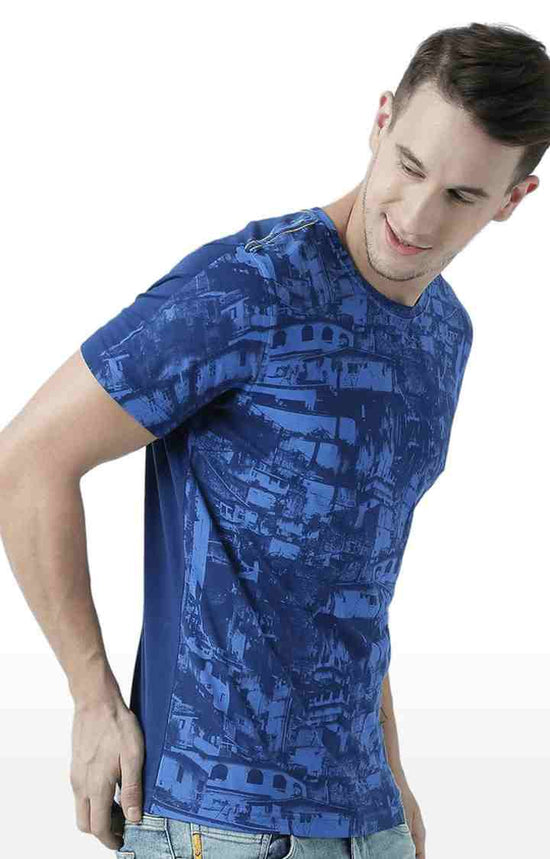 Huetrap Blue Mens Short Sleeve Graphic Printed Tshirt-HT17MKGRALNY00680