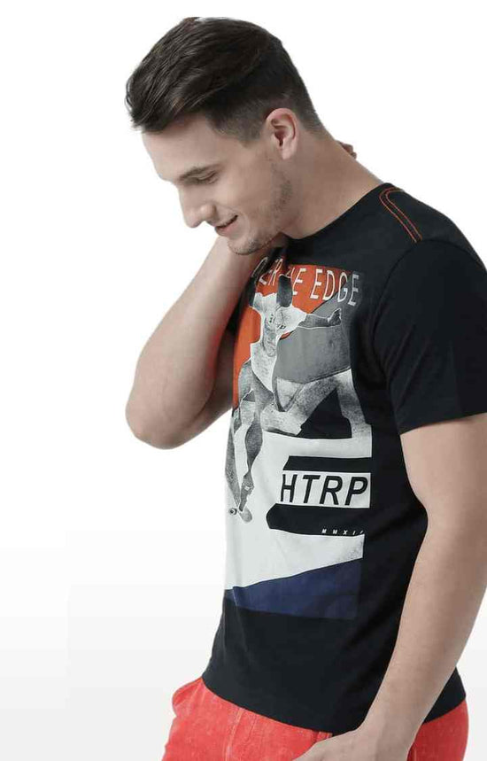 Huetrap Black Mens Short Sleeve Graphic Printed Tshirt-HT17MKGRABLK00703